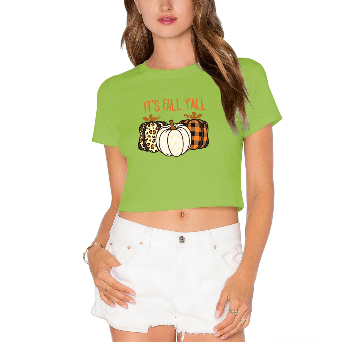 It¡¯s Fall Y¡¯all Mixed Pattern Pumpkin Crop Top product image 12