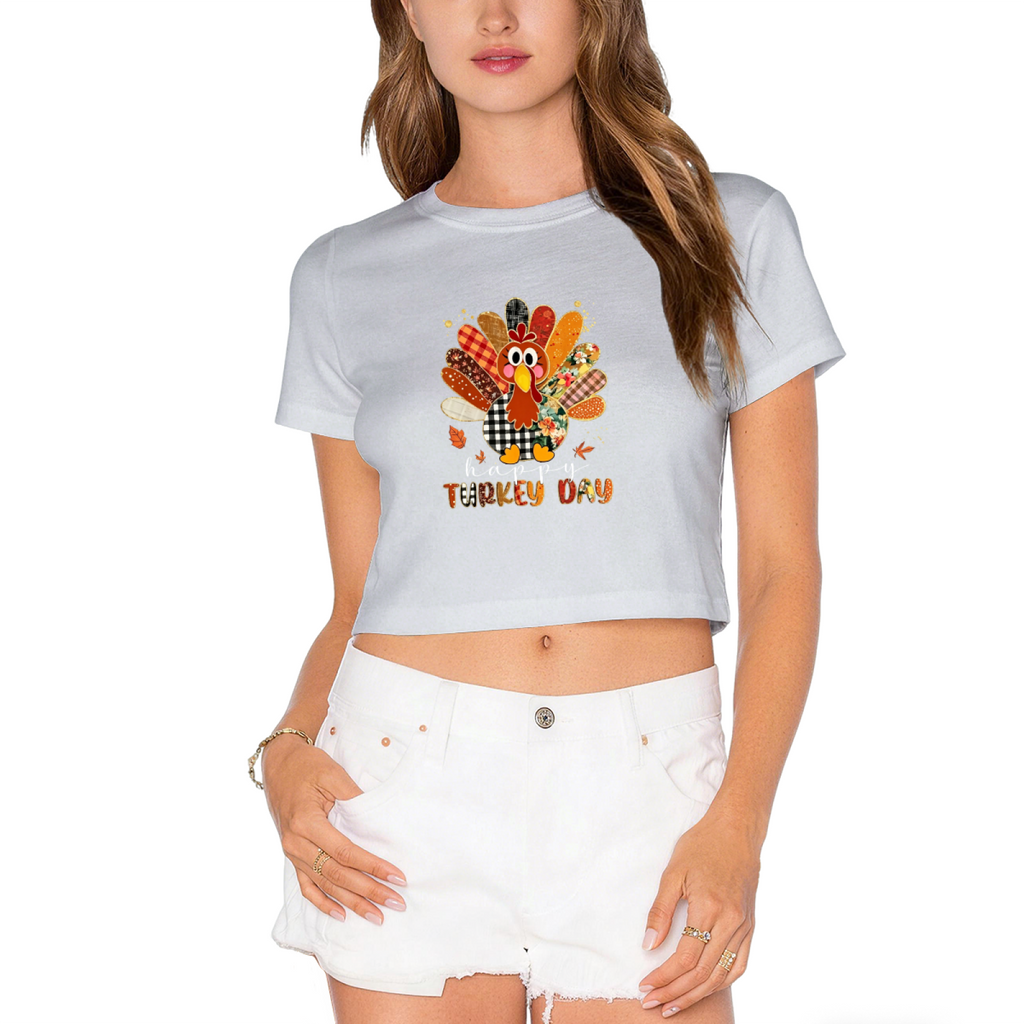 Happy Turkey Day Patchwork Style Thanksgiving Cropped Tee product image 13