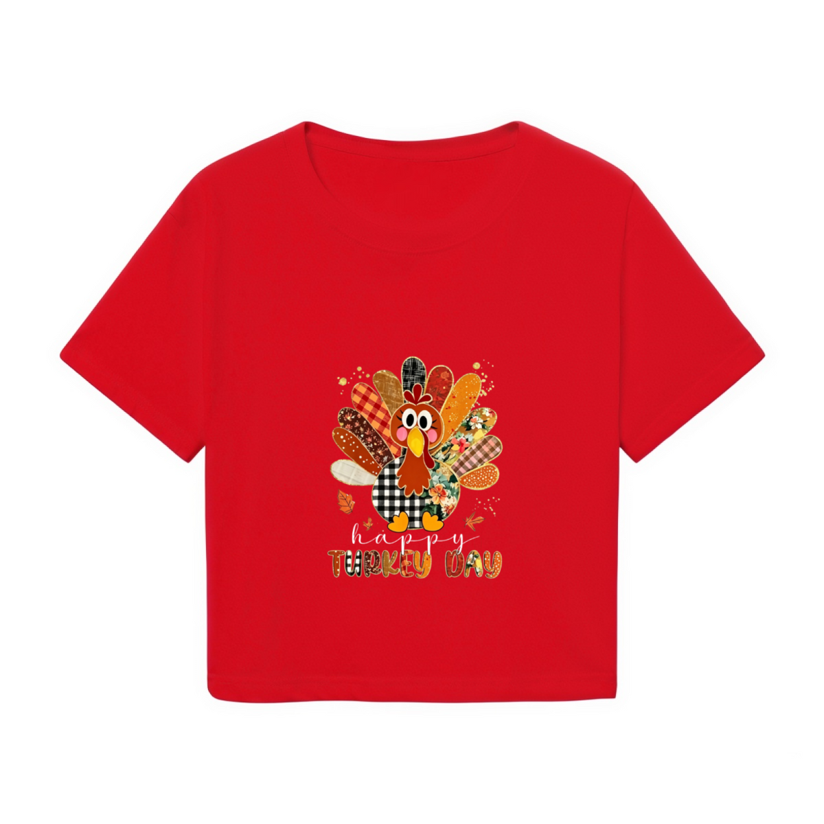 Happy Turkey Day Patchwork Style Thanksgiving Cropped Tee product image 2