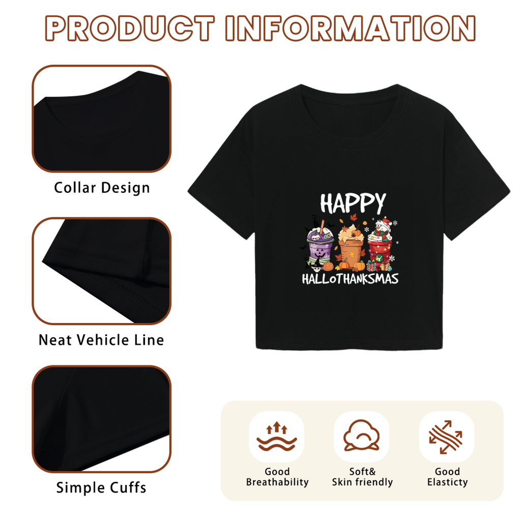 Happy Hallothanksmas Festive Drink Cup Cropped T?Shirt
