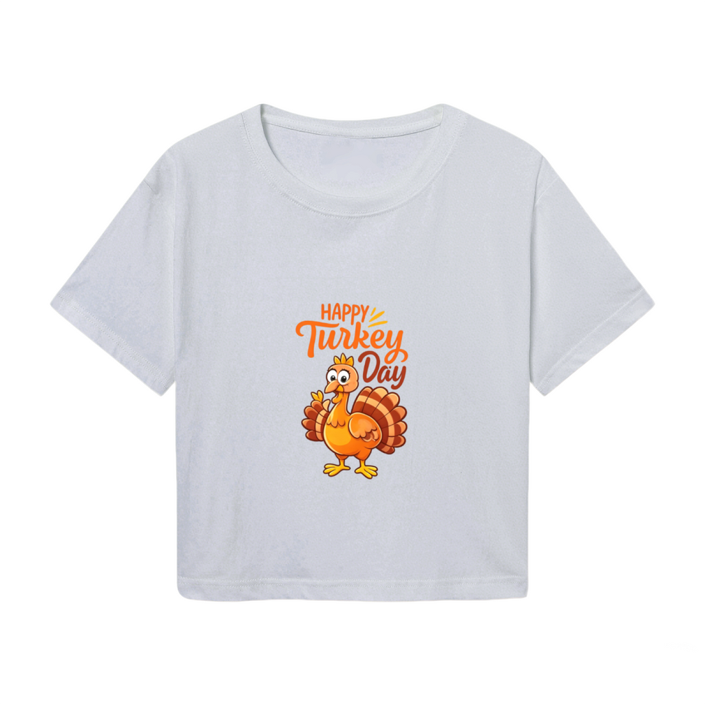 Happy Turkey Day Cute Cartoon Thanksgiving Cropped T?Shirt product image 2