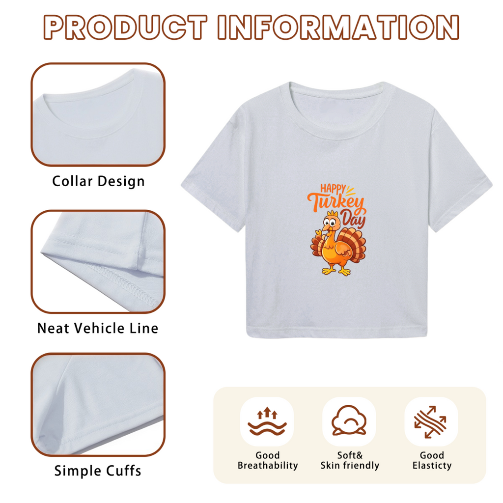 Happy Turkey Day Cute Cartoon Thanksgiving Cropped T?Shirt product image 6