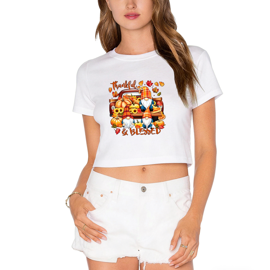 Thankful & Blessed Fall Gnome Retro Truck Crop Top