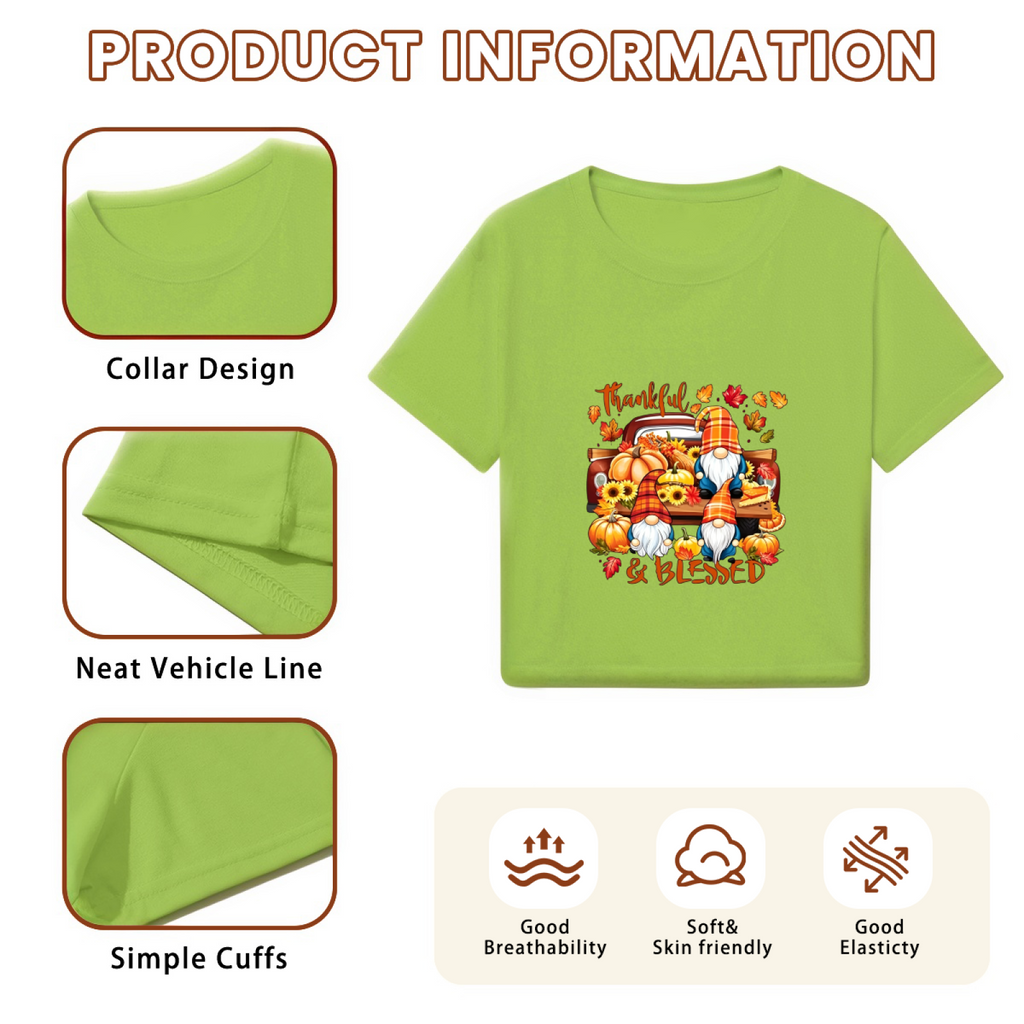 Thankful & Blessed Fall Gnome Retro Truck Crop Top