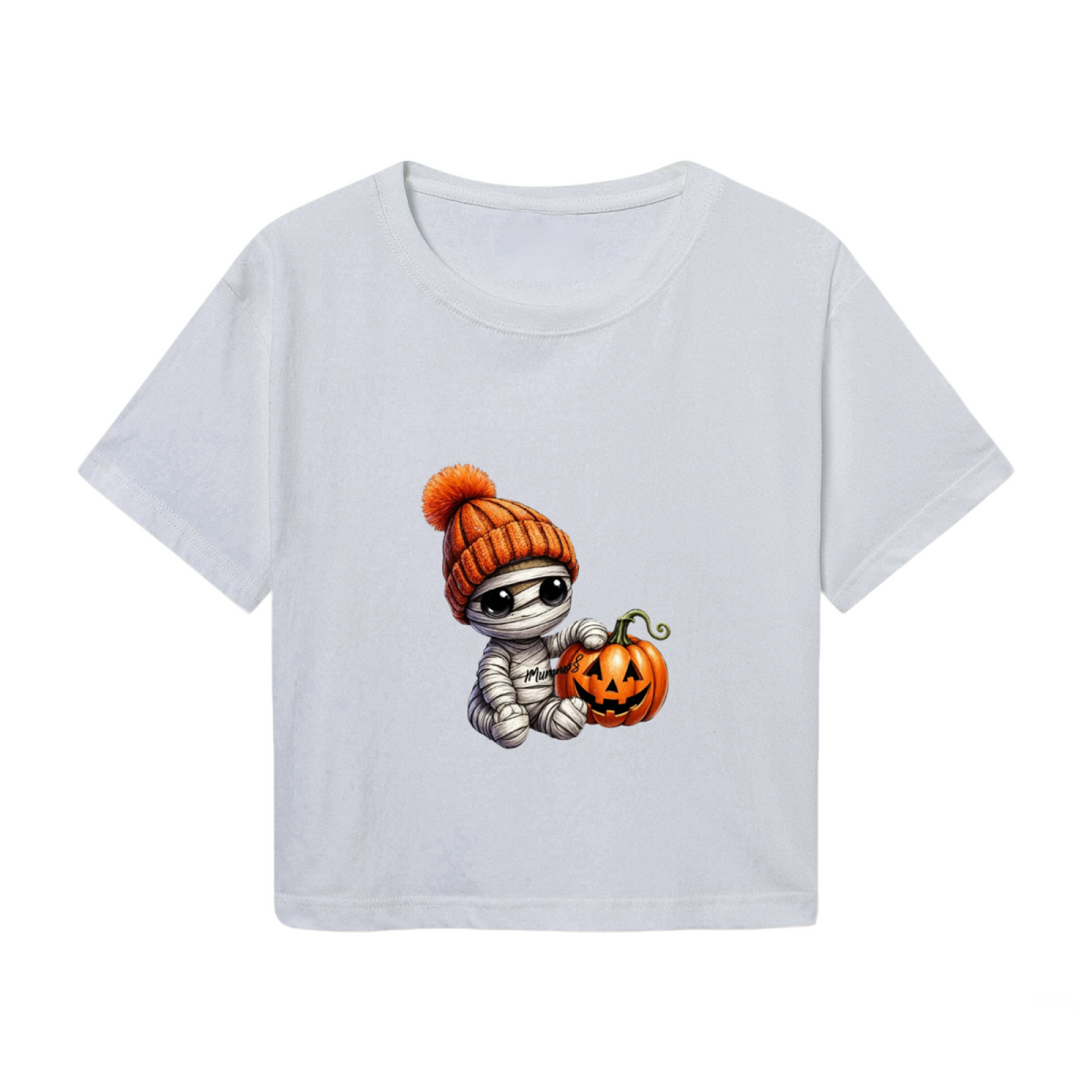 Cool Mummy Kid With Pumpkin Halloween Cropped Tee product image 2