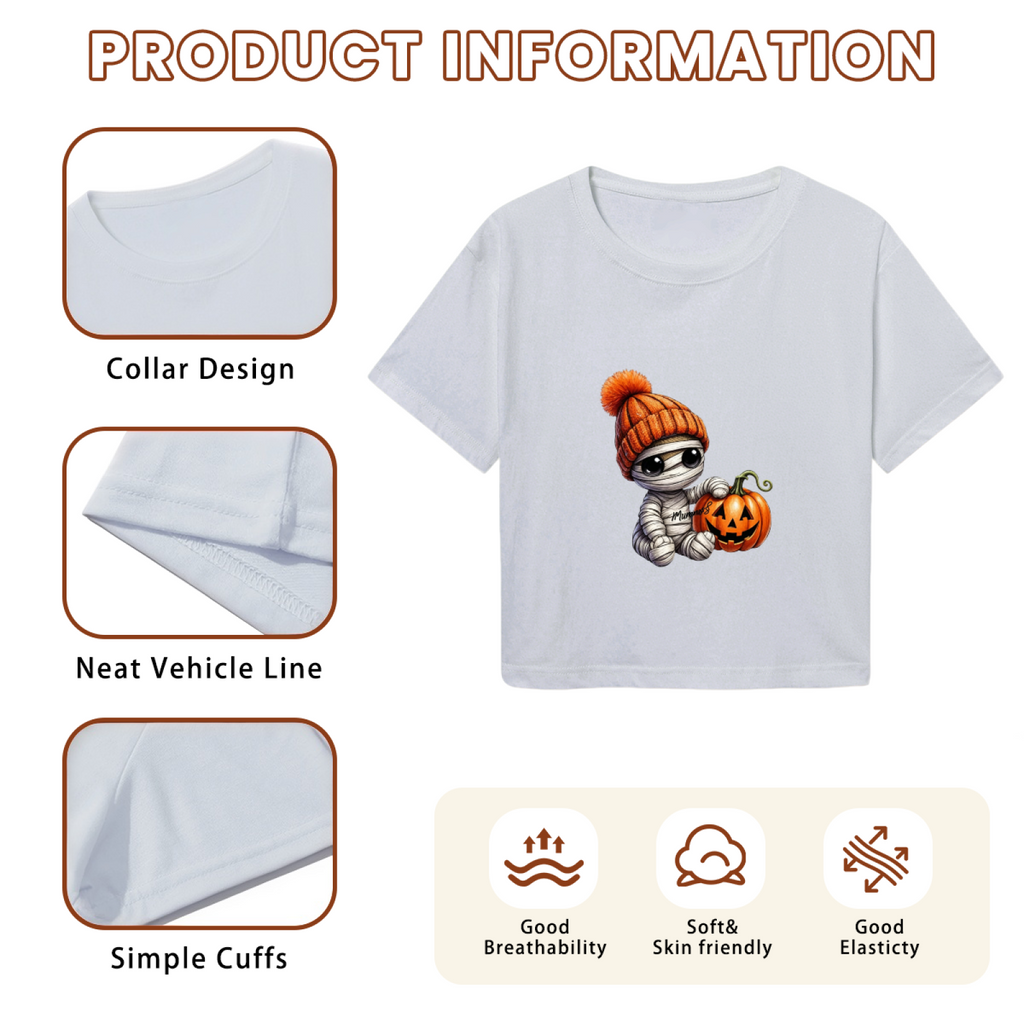 Cool Mummy Kid With Pumpkin Halloween Cropped Tee product image 6