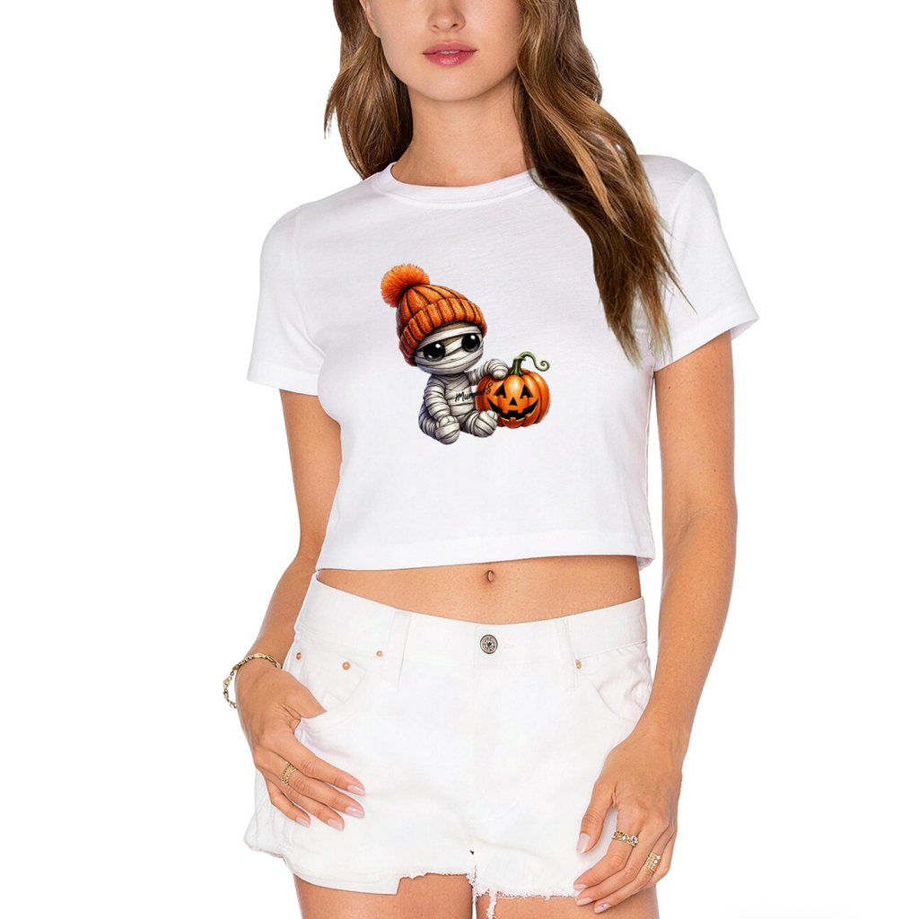 Cool Mummy Kid With Pumpkin Halloween Cropped Tee product image 10