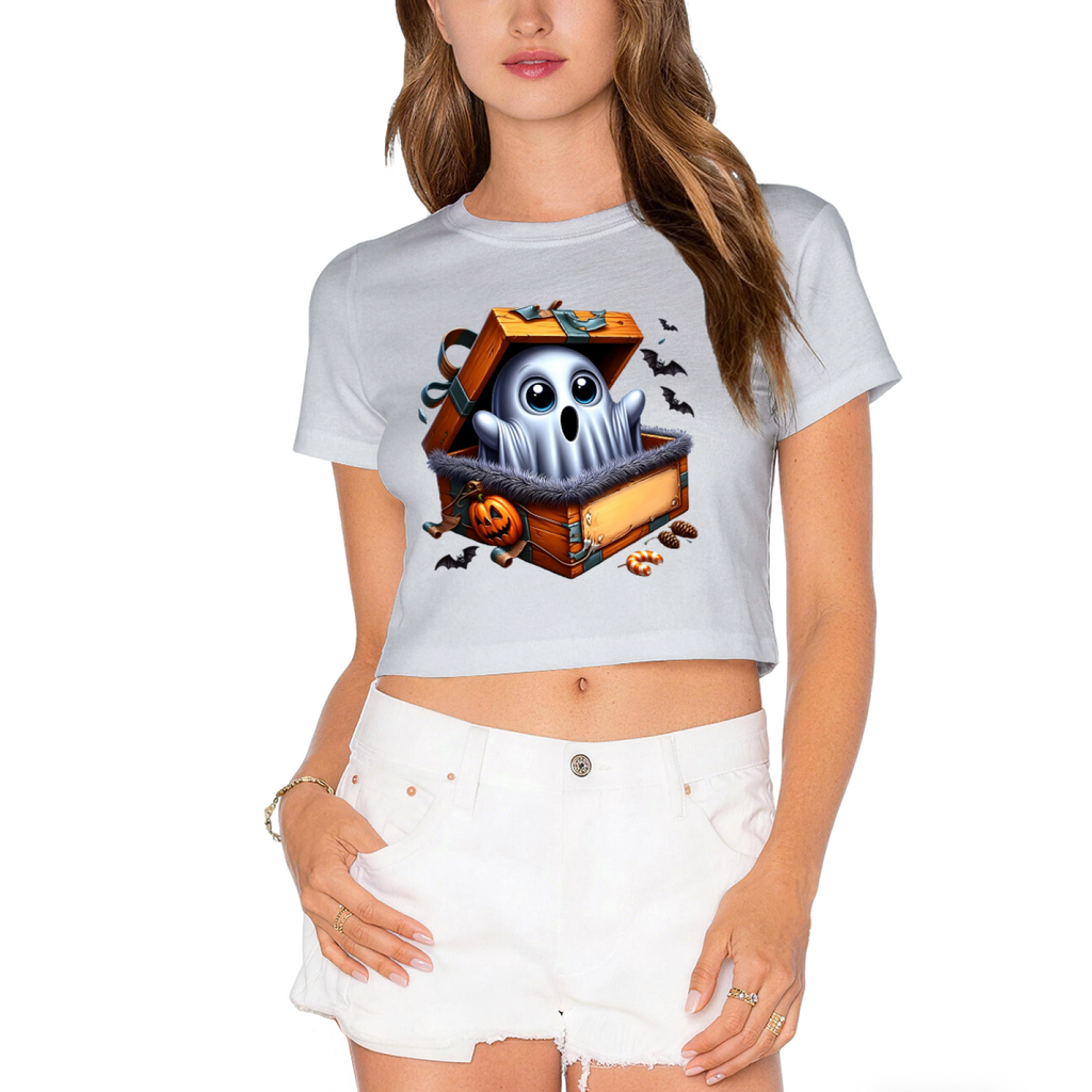Ghost Surprise In Treasure Box Halloween Cropped T?Shirt product image 13