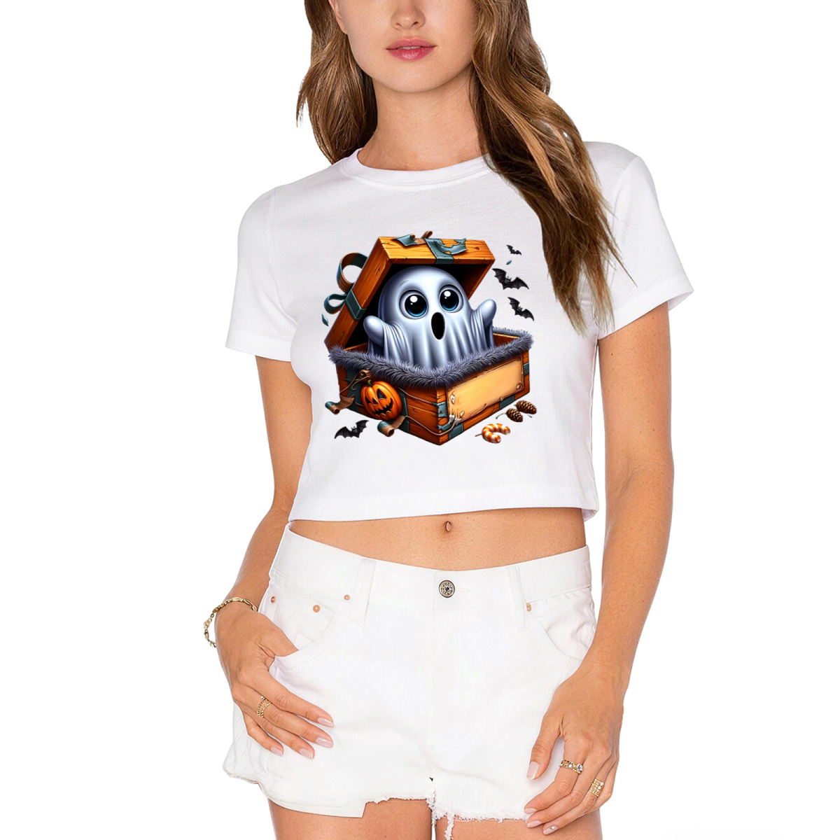 Ghost Surprise In Treasure Box Halloween Cropped T?Shirt product image 10