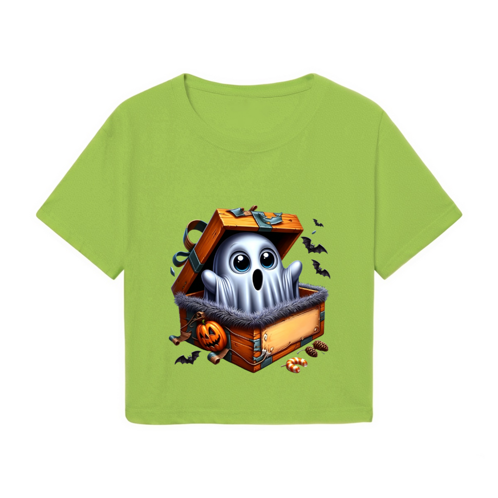 Ghost Surprise In Treasure Box Halloween Cropped T?Shirt product image 2