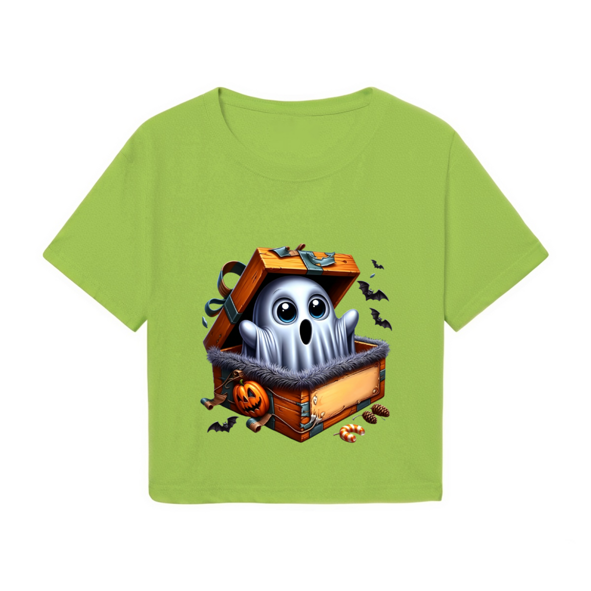 Ghost Surprise In Treasure Box Halloween Cropped T?Shirt product image 2