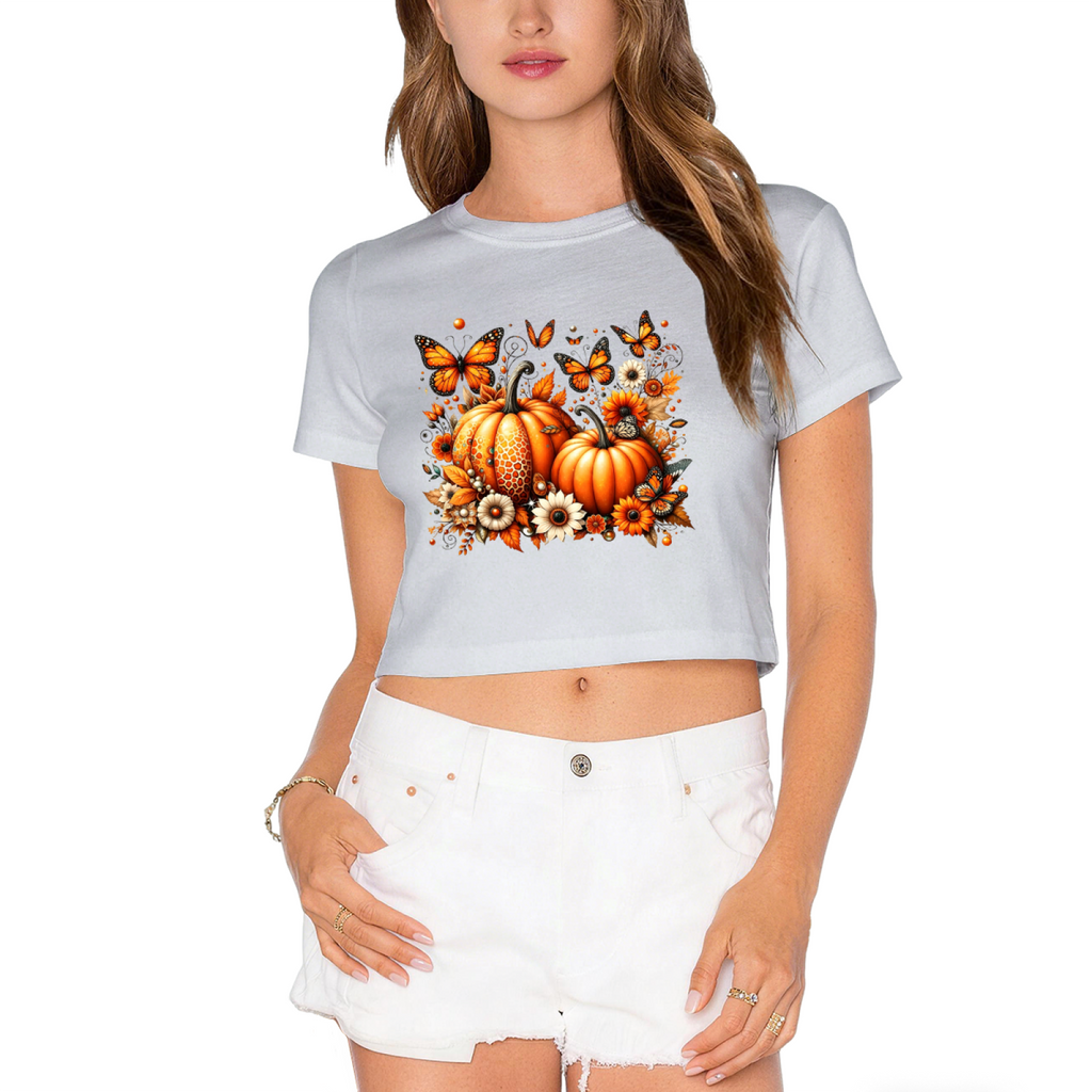 Fall Pumpkin Butterfly Floral Graphic Crop Top product image 13