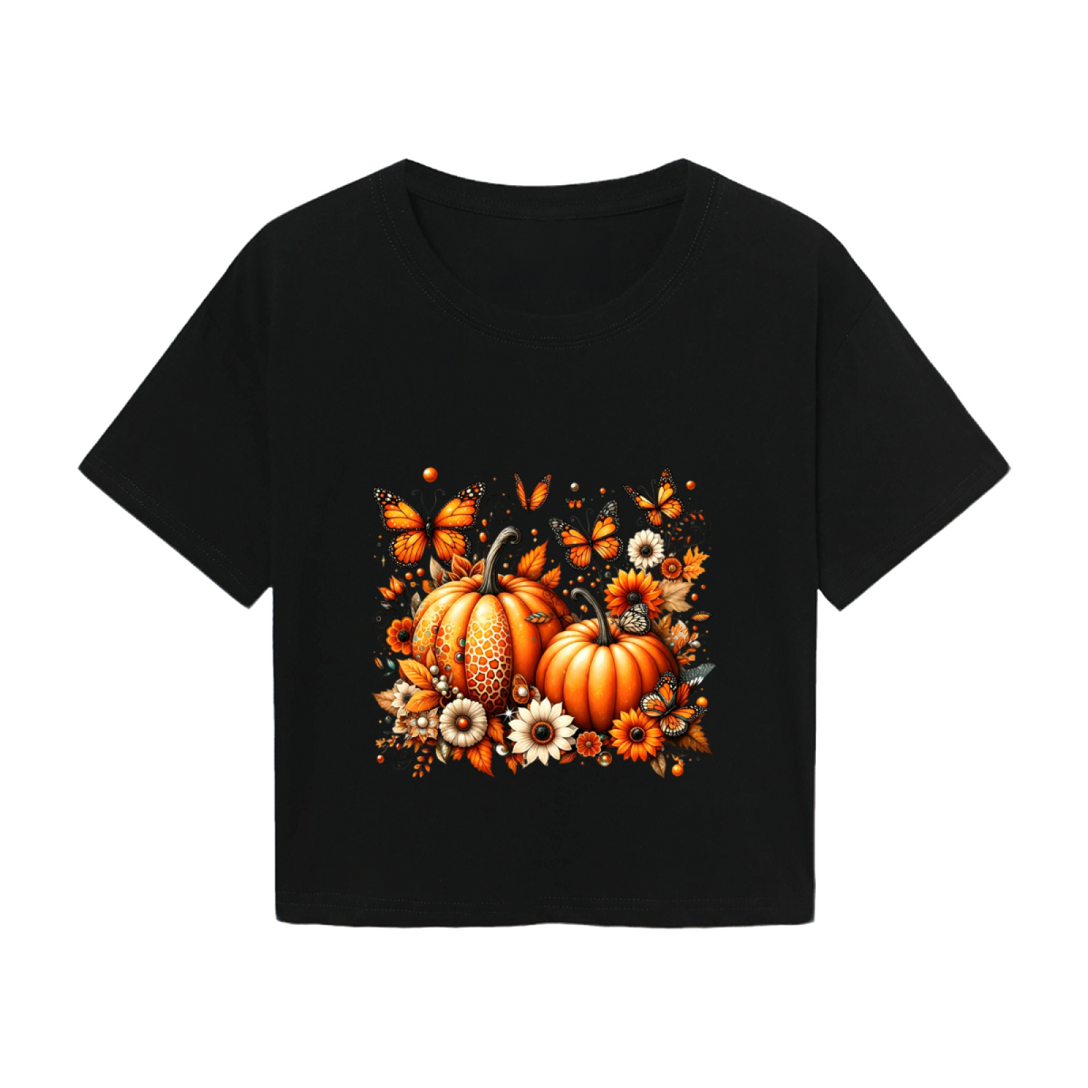 Fall Pumpkin Butterfly Floral Graphic Crop Top product image 2