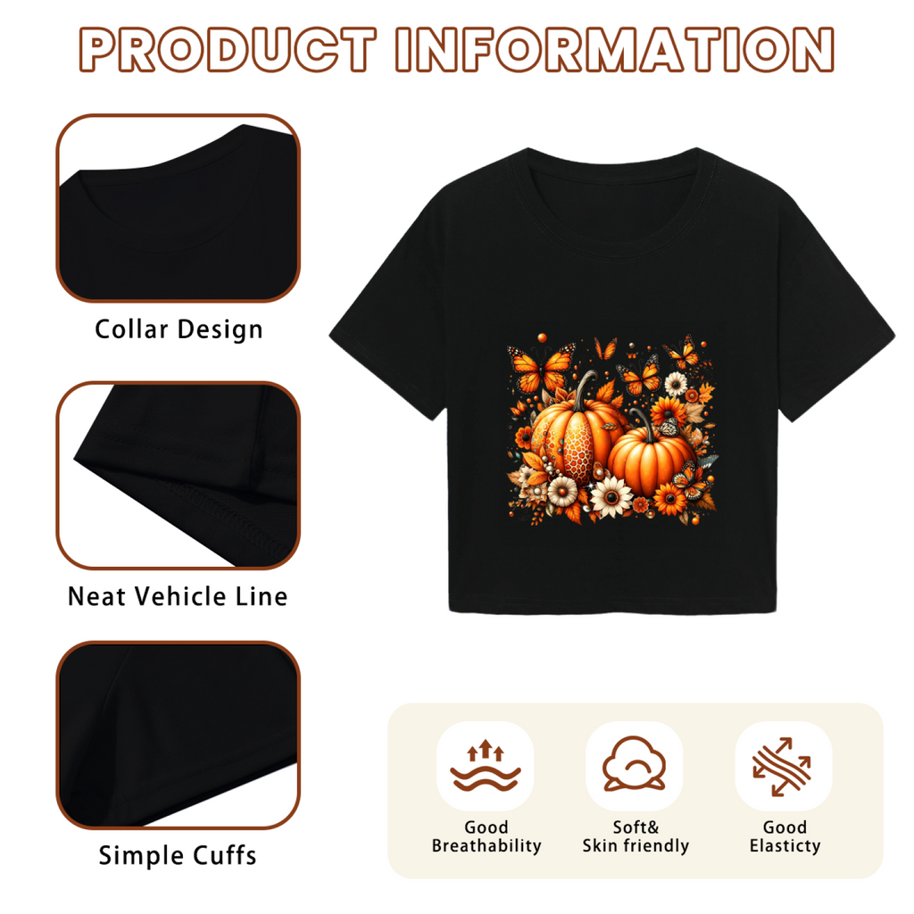Fall Pumpkin Butterfly Floral Graphic Crop Top product image 6