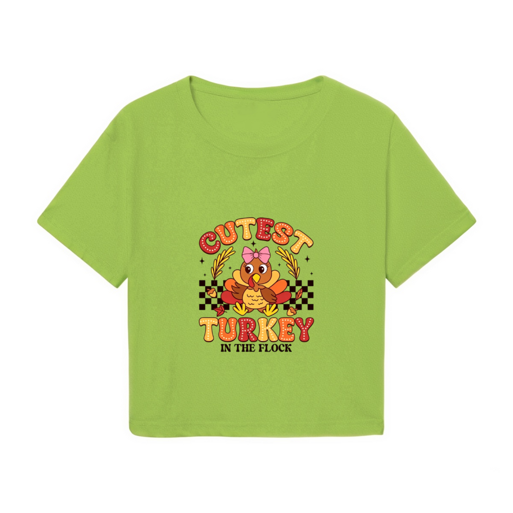 Cutest Turkey In The Flock Fun Thanksgiving Cropped T?Shirt product image 2