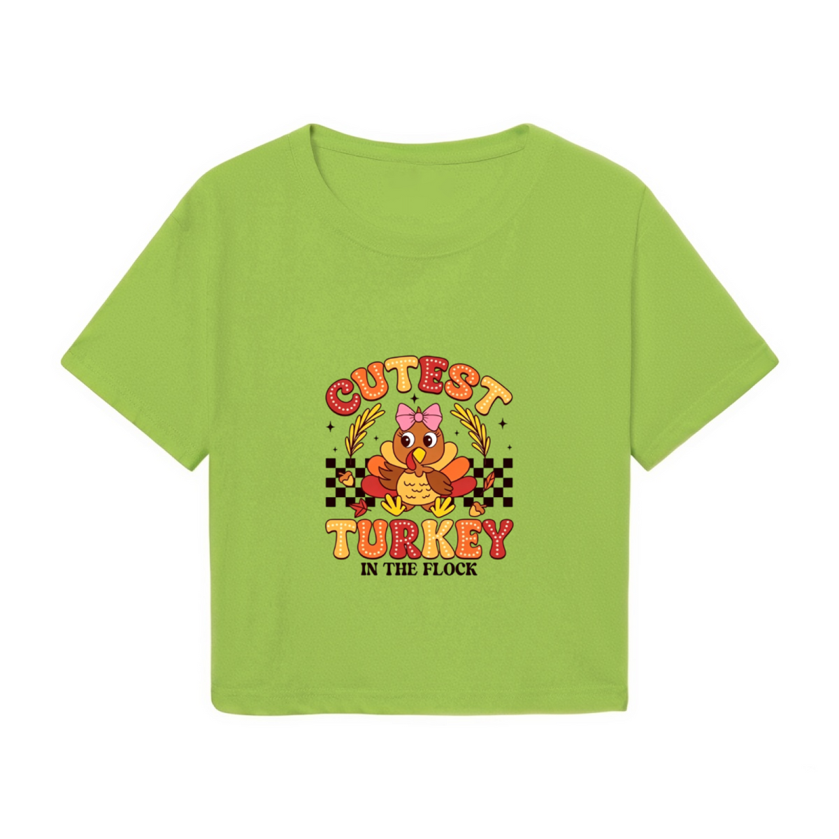 Cutest Turkey In The Flock Fun Thanksgiving Cropped T?Shirt product image 2
