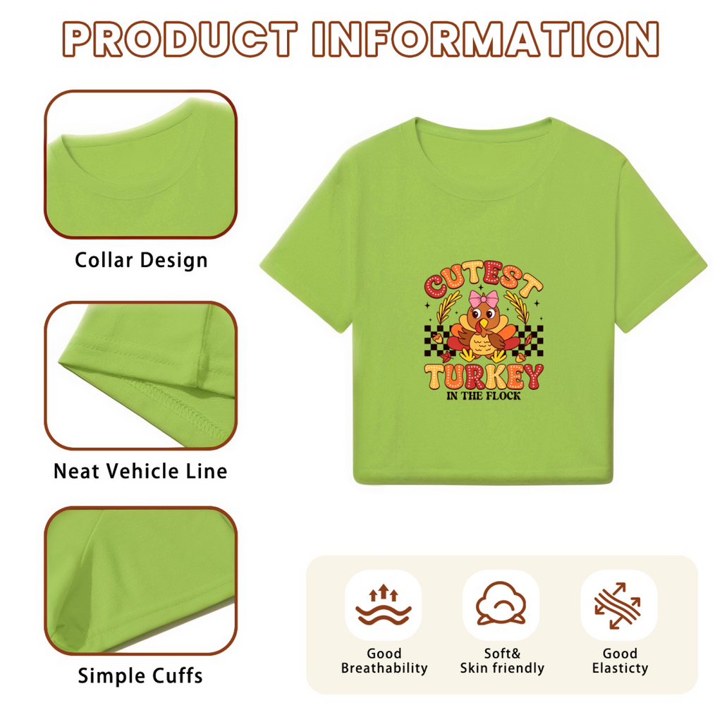 Cutest Turkey In The Flock Fun Thanksgiving Cropped T?Shirt product image 6