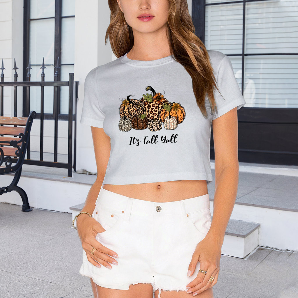 It's Fall Y'all Leopard Print Pumpkin Autumn Season Crop Top product image 4