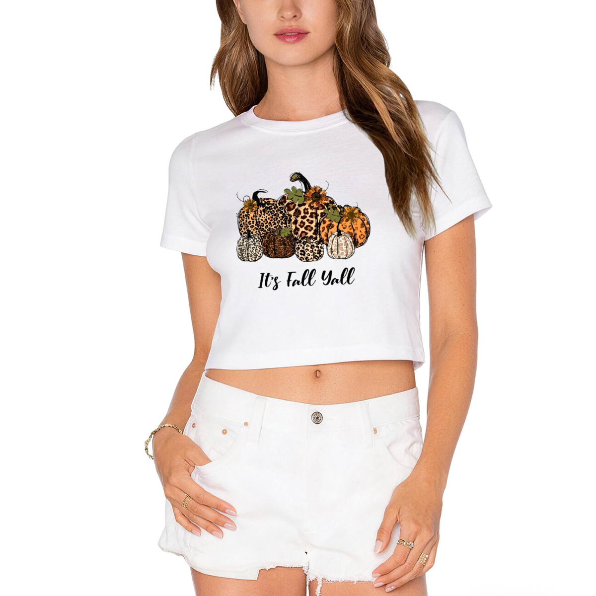 It's Fall Y'all Leopard Print Pumpkin Autumn Season Crop Top product image 10