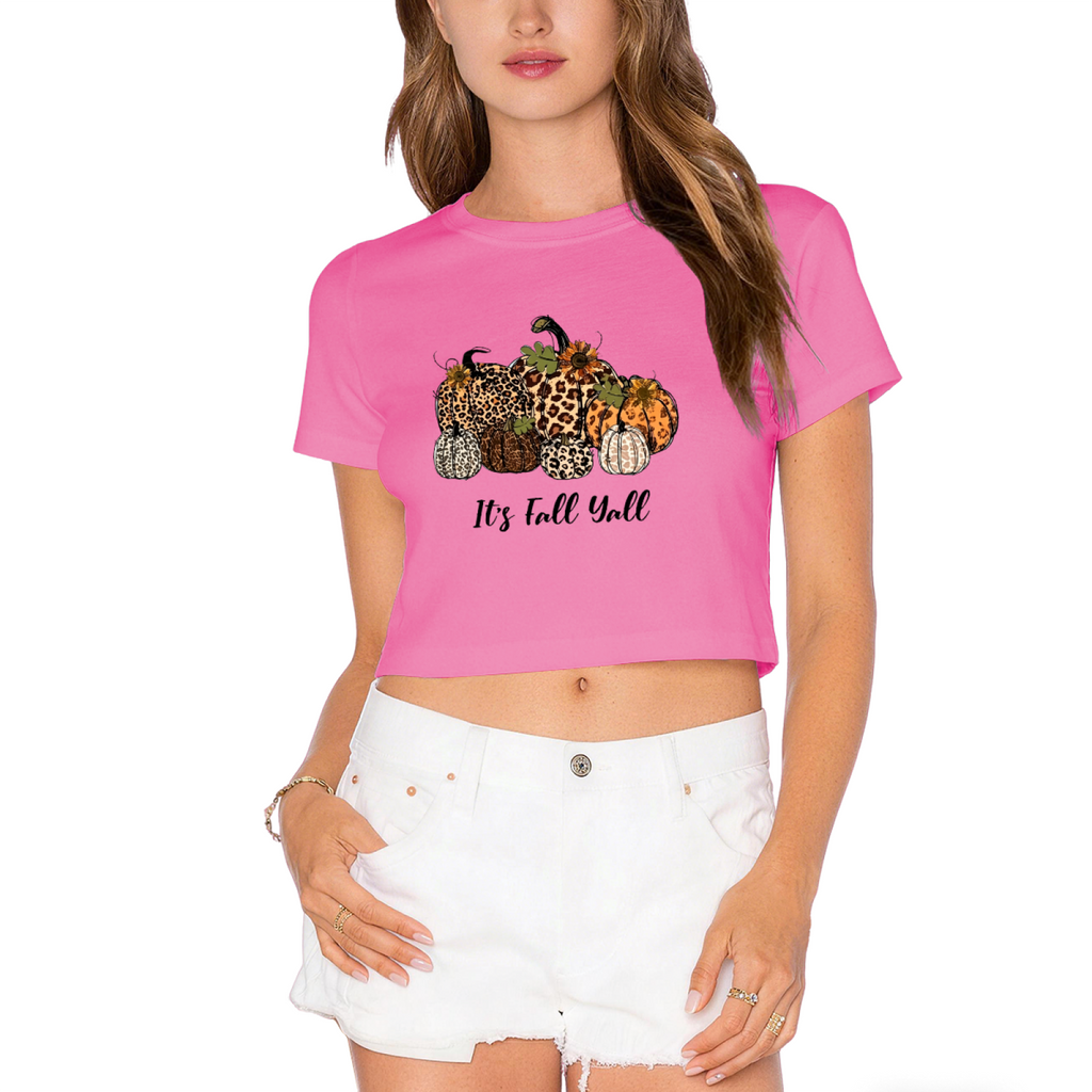 It's Fall Y'all Leopard Print Pumpkin Autumn Season Crop Top product image 12