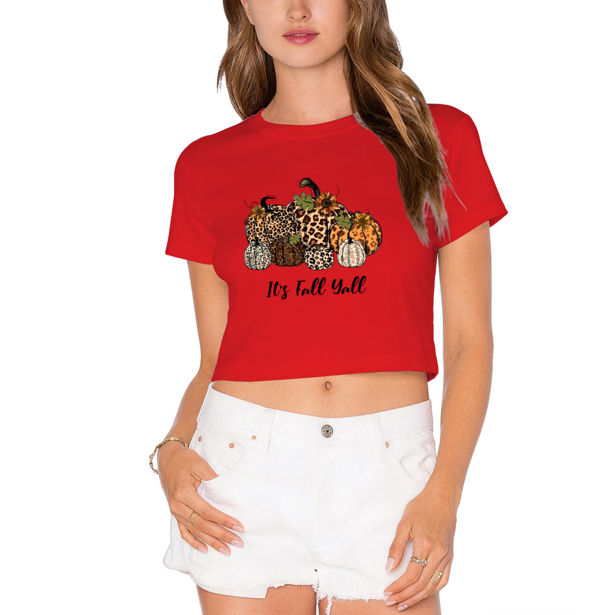 It's Fall Y'all Leopard Print Pumpkin Autumn Season Crop Top product image 11
