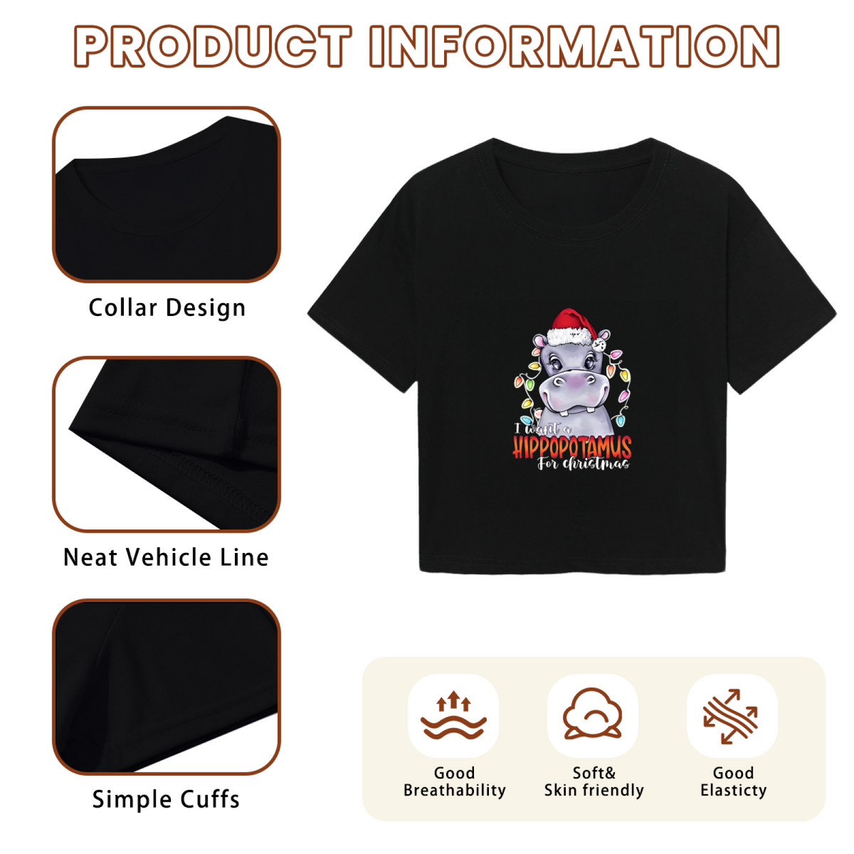 I Want A Hippopotamus For Christmas Fun X?mas Crop Tee product image 6