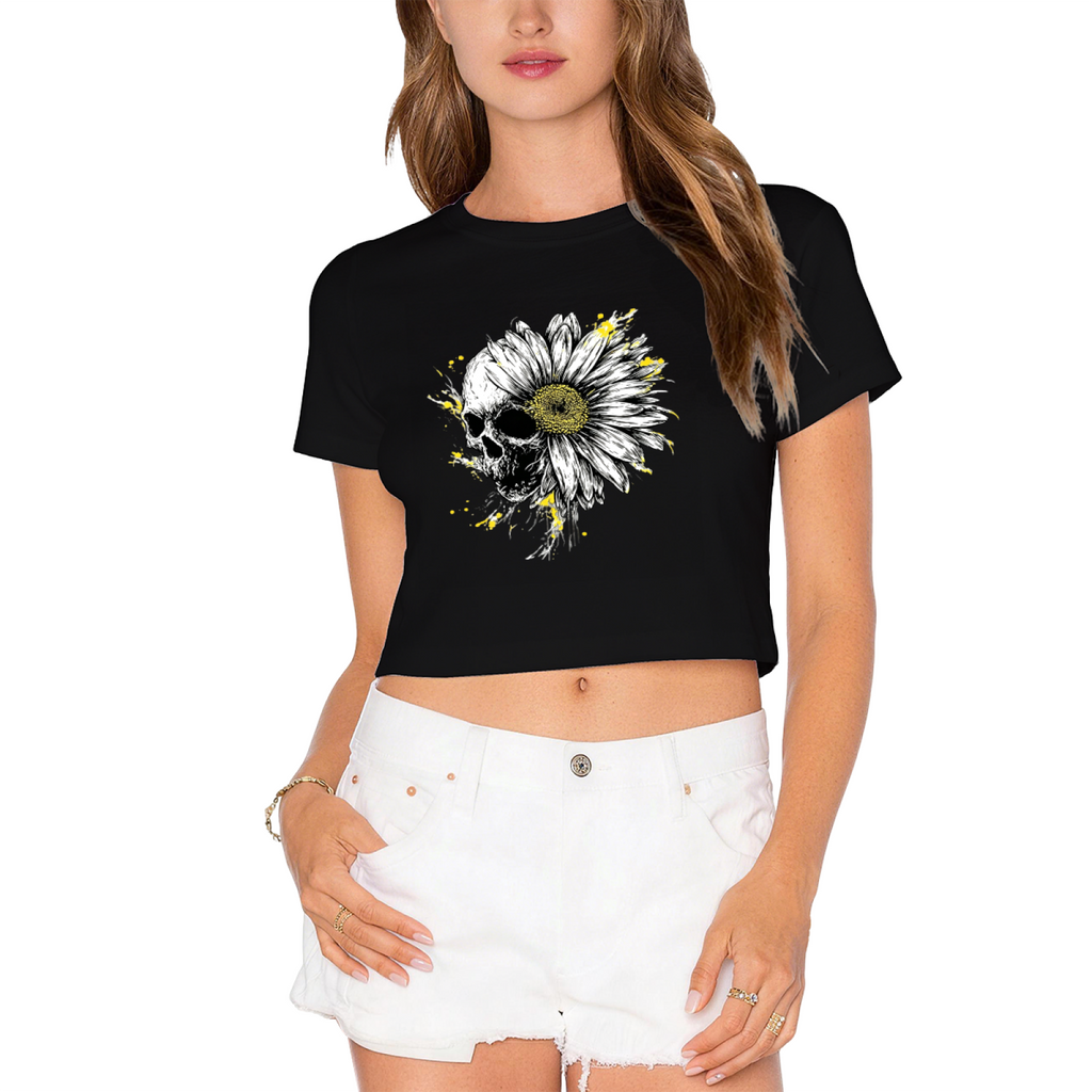 Skull Daisy Spooky Halloween Art Crop Top product image 1