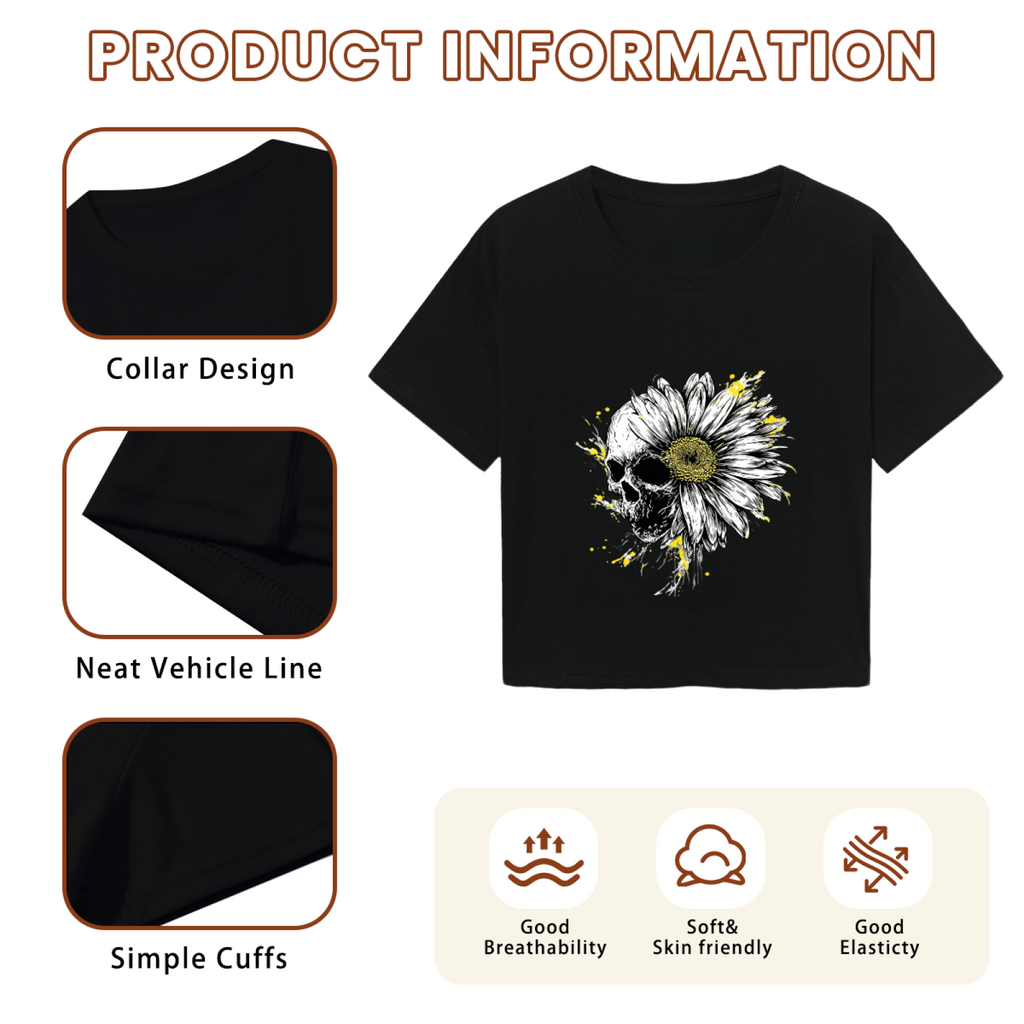Skull Daisy Spooky Halloween Art Crop Top product image 6