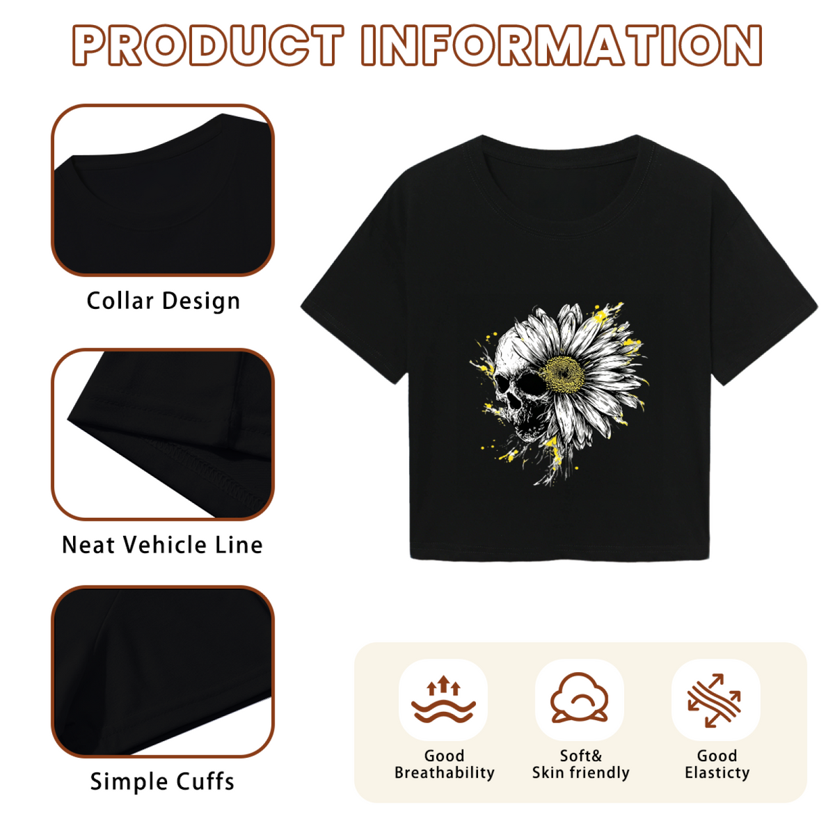 Skull Daisy Spooky Halloween Art Crop Top product image 6