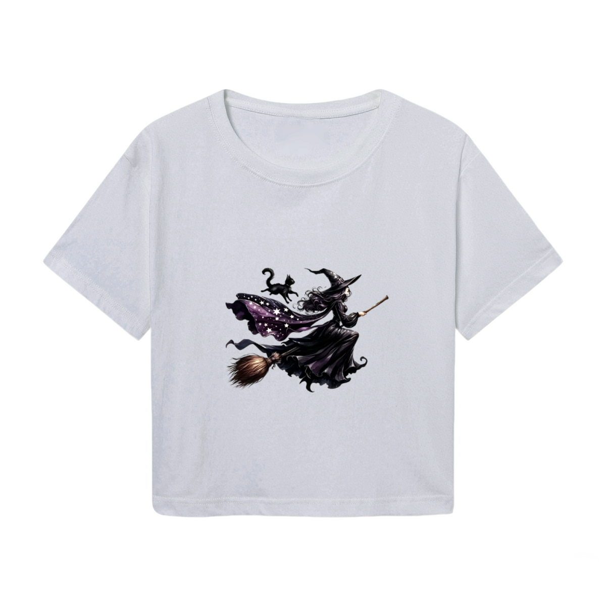 Flying Witch With Black Cat Spooky Halloween Crop Top product image 2
