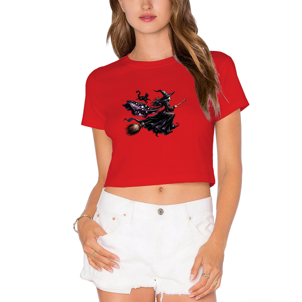 Flying Witch With Black Cat Spooky Halloween Crop Top product image 11