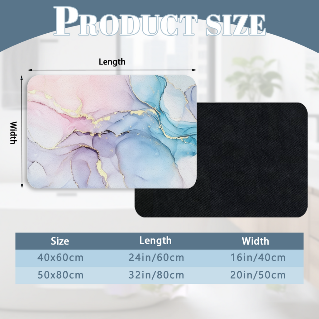 Pink Blue Gold Ink Marble Diatomite Absorbent Bath Mat