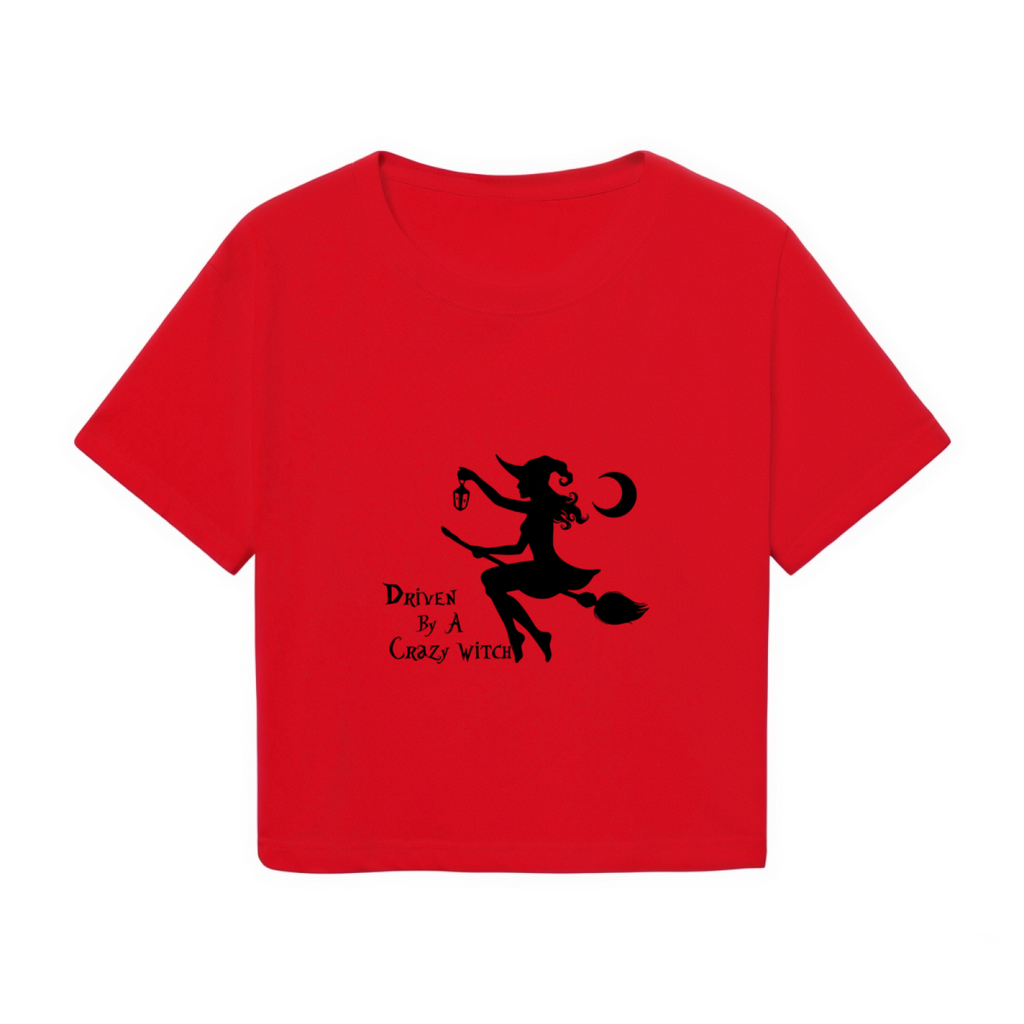 Driven By A Crazy Witch Spooky Halloween Cropped T?Shirt product image 2