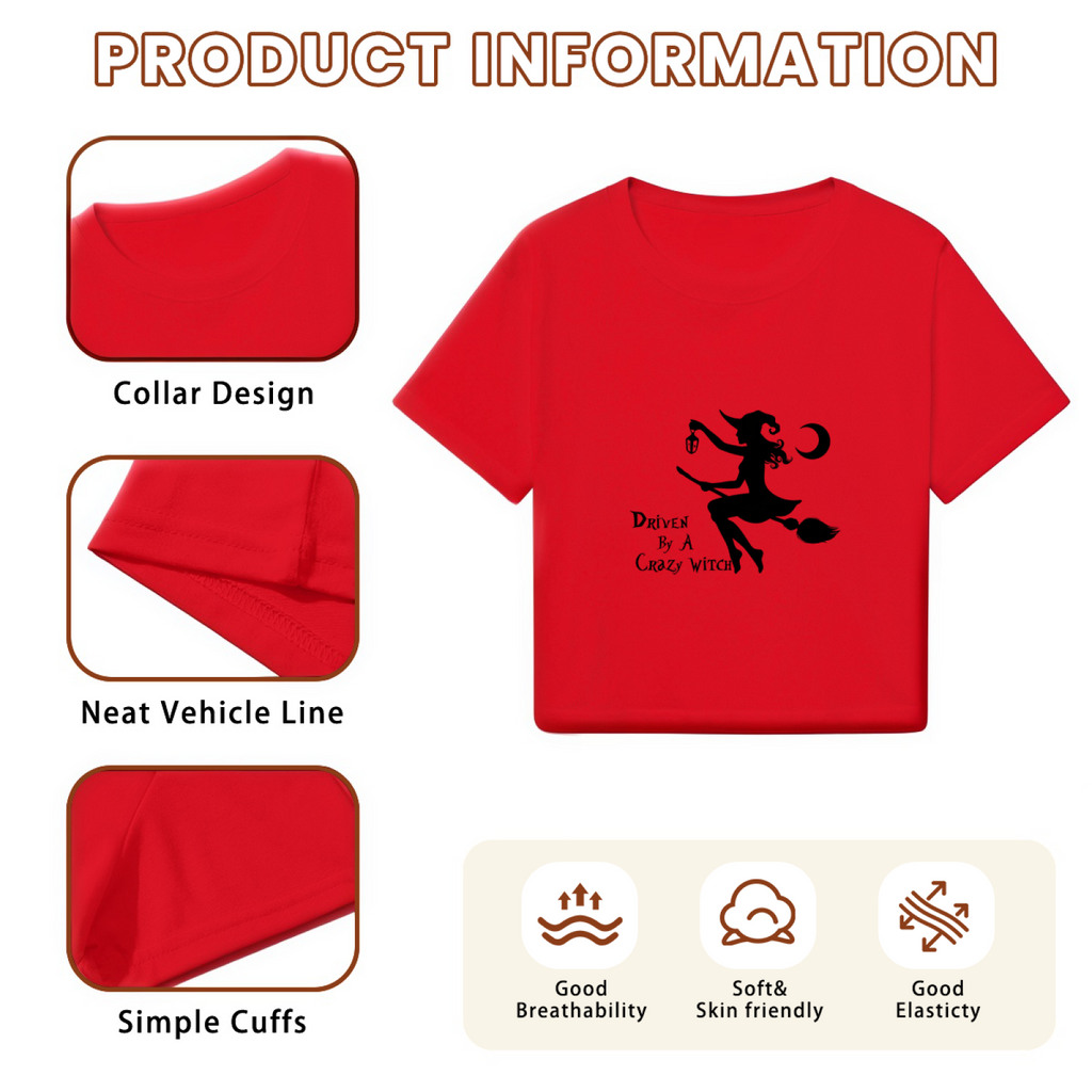 Driven By A Crazy Witch Spooky Halloween Cropped T?Shirt product image 6