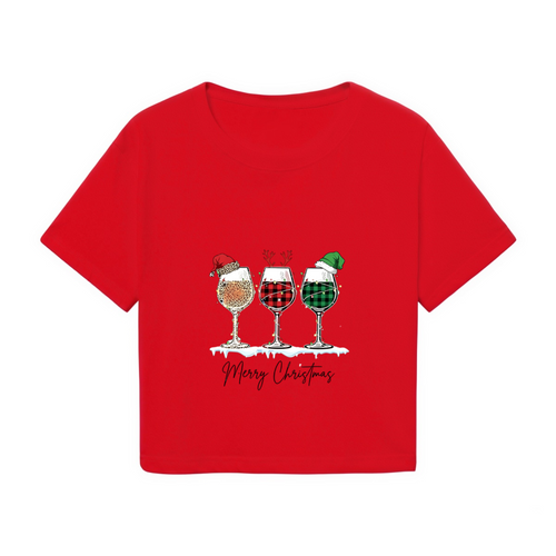 Christmas Wine Glass Buffalo Plaid Party Red Crop Top product image 2