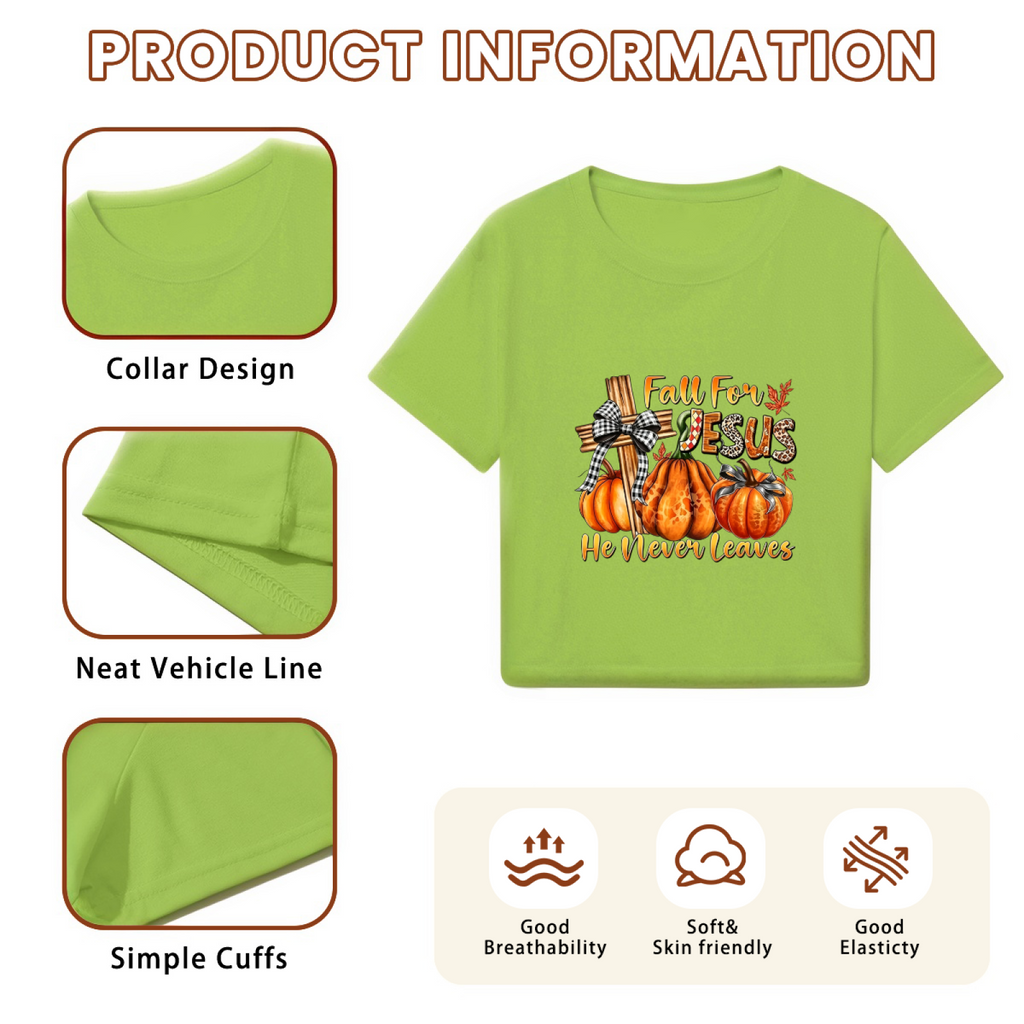 Fall For Jesus He Never Leaves Autumn Faith Cropped T?Shirt product image 6