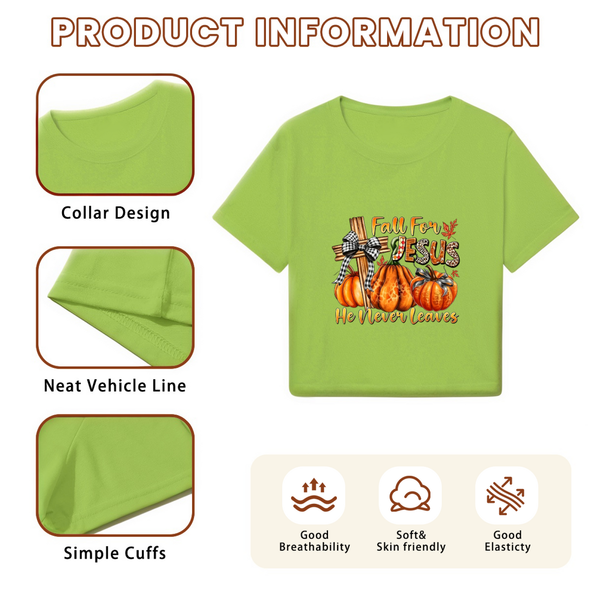 Fall For Jesus He Never Leaves Autumn Faith Cropped T?Shirt product image 6