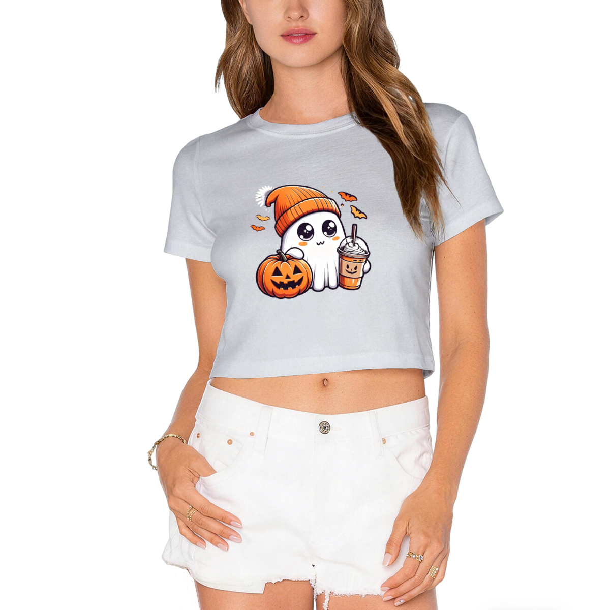 Cozy Coffee?Loving Ghost Pumpkin Fall Halloween Cute Crop product image 1
