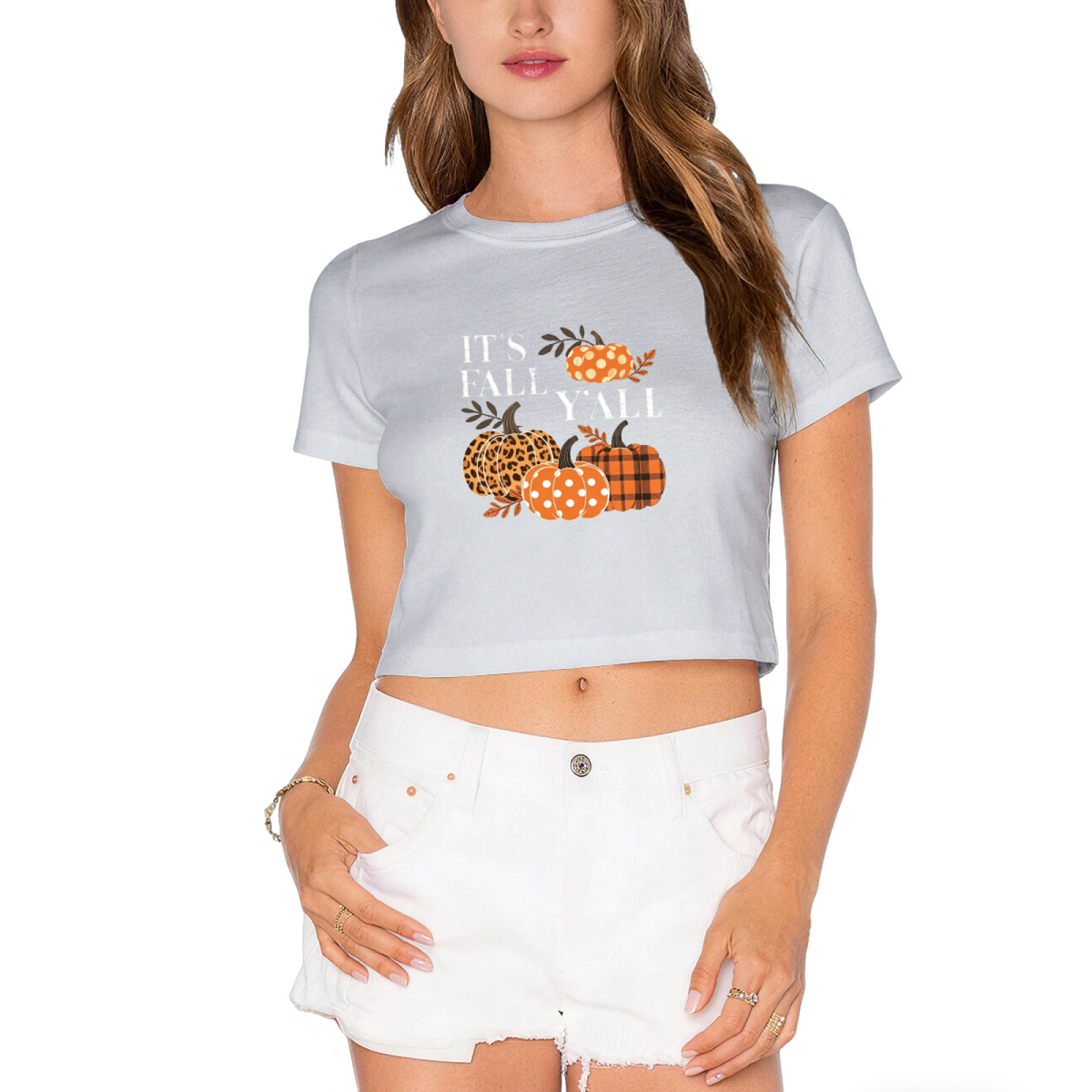 It¡¯s Fall Y¡¯all Plaid Leopard Pumpkin Crop Top product image 13