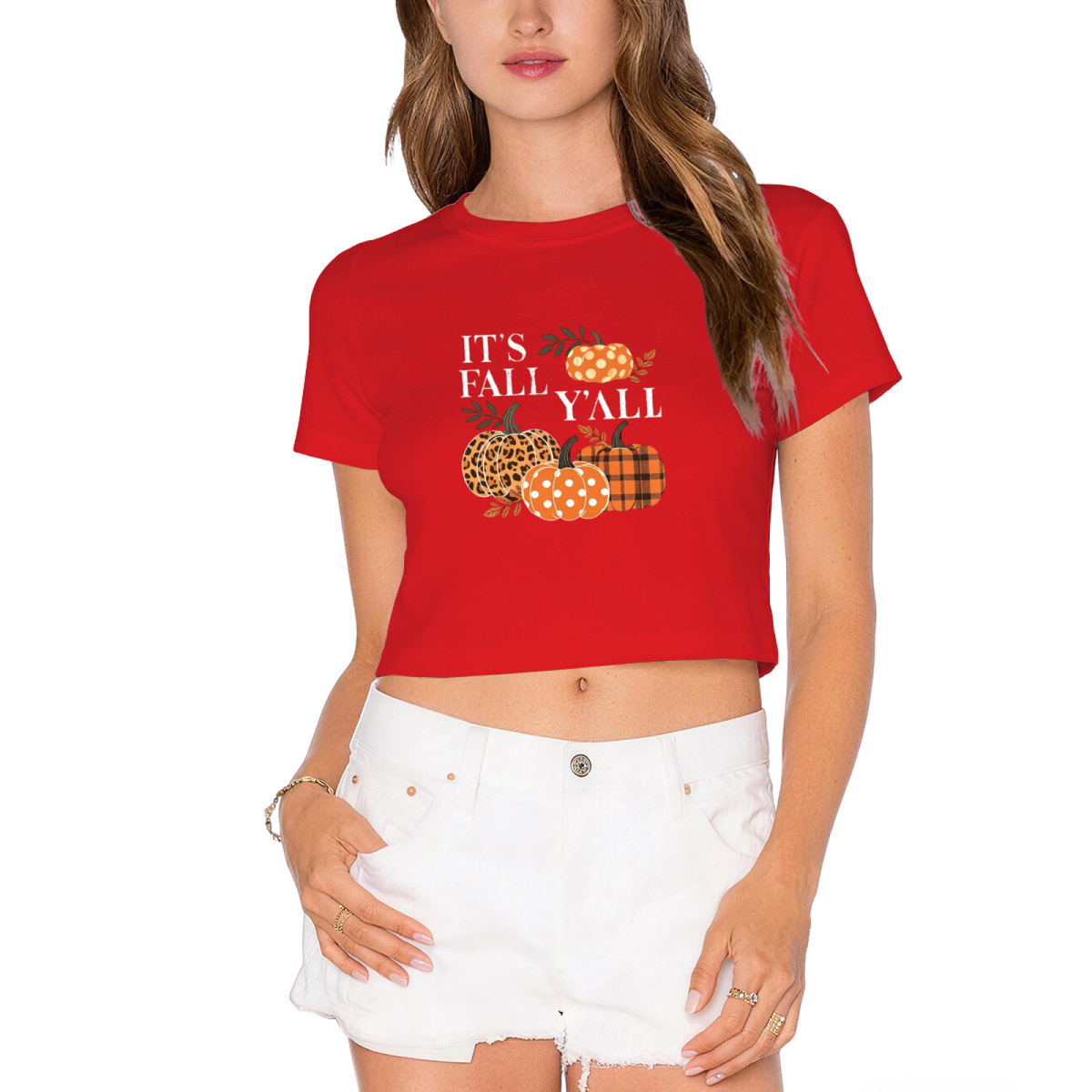 It¡¯s Fall Y¡¯all Plaid Leopard Pumpkin Crop Top product image 1