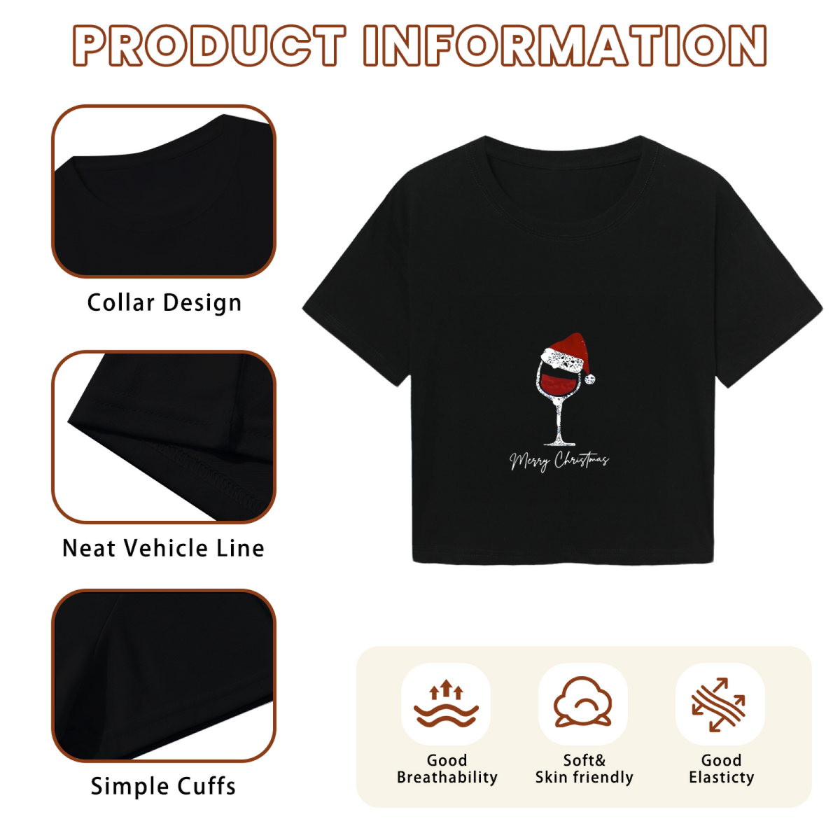Santa Hat Wine Glass Merry Christmas Cute Holiday Crop Tee