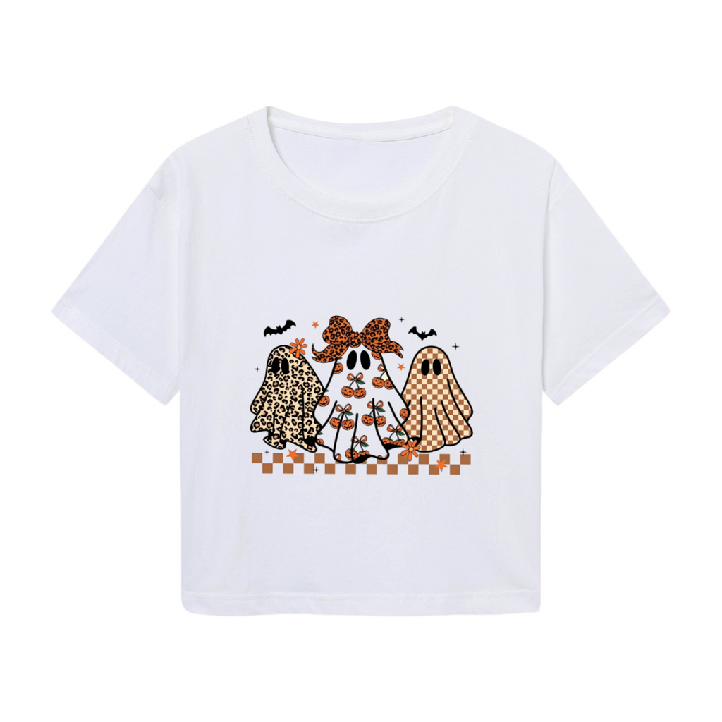Cute Leopard Checkered Ghosts Fall Halloween Cropped Tee product image 2