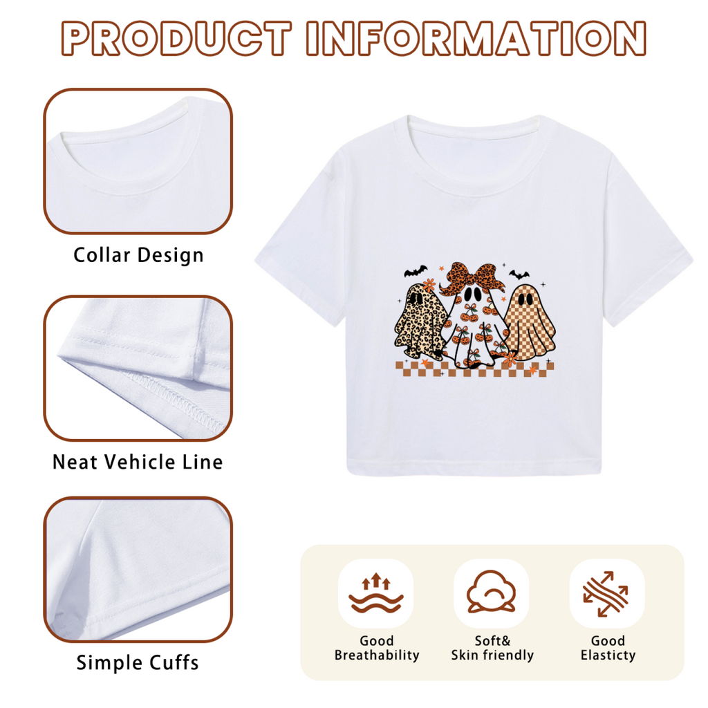 Cute Leopard Checkered Ghosts Fall Halloween Cropped Tee product image 6