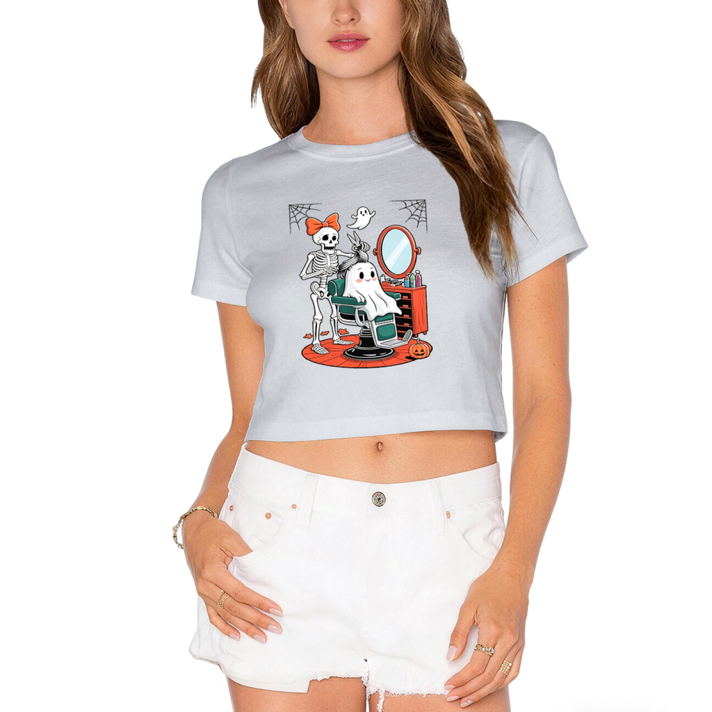 Skeleton Styling Ghost At Barbershop Spooky Halloween Crop product image 13