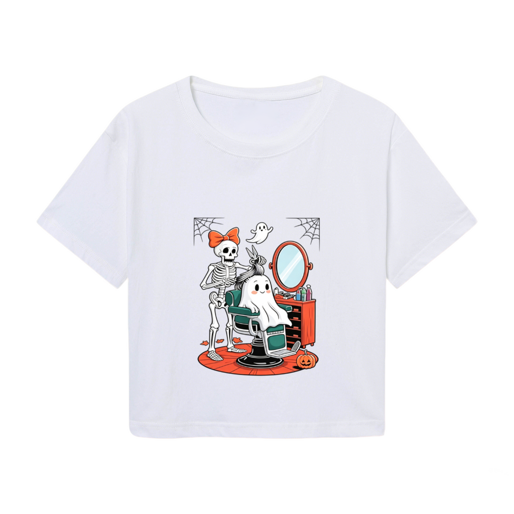 Skeleton Styling Ghost At Barbershop Spooky Halloween Crop product image 2