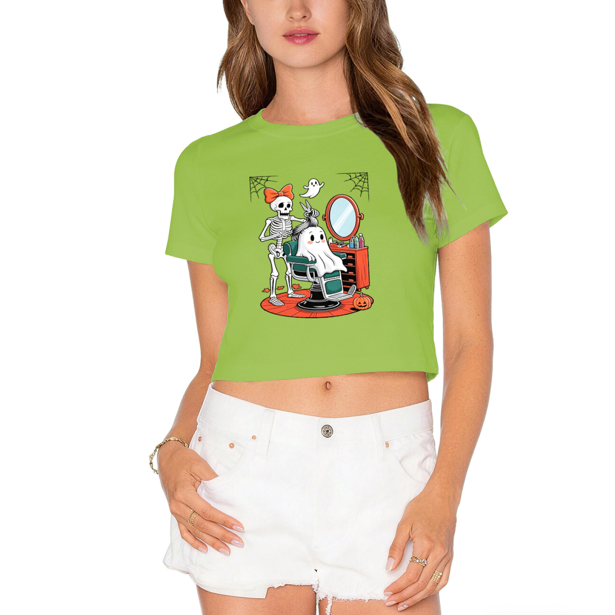 Skeleton Styling Ghost At Barbershop Spooky Halloween Crop product image 12