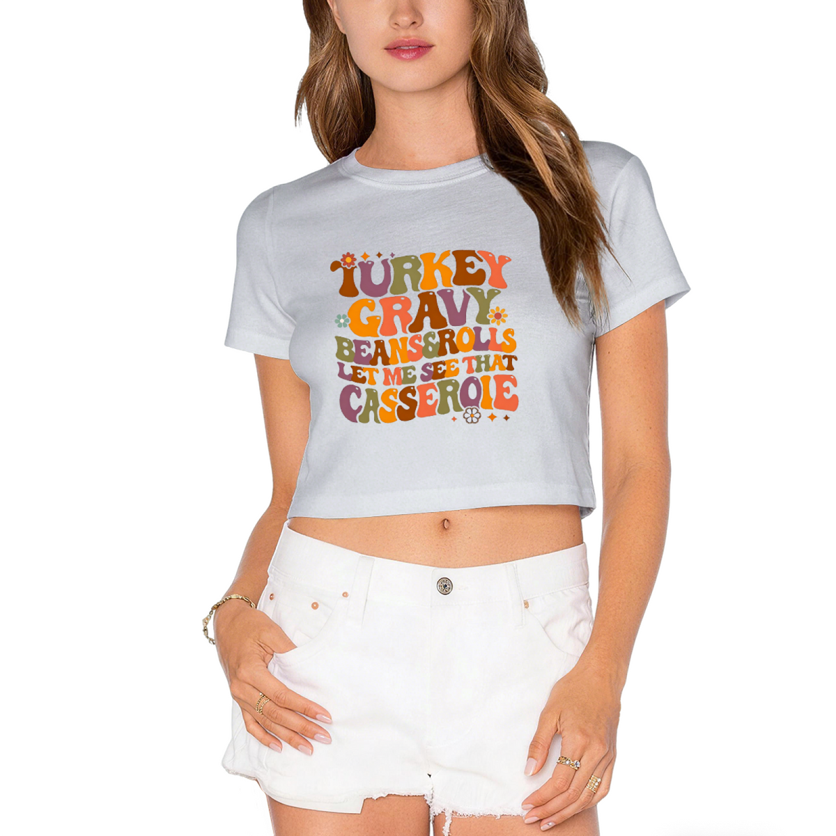 Turkey Gravy Beans And Rolls Funny Thanksgiving Cropped Tee product image 13