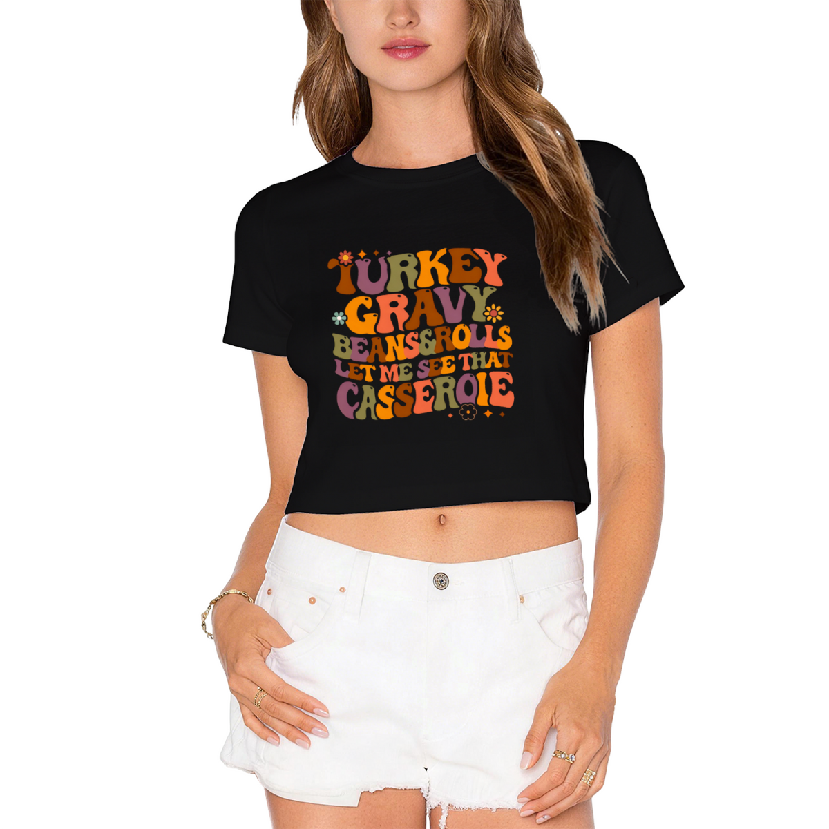 Turkey Gravy Beans And Rolls Funny Thanksgiving Cropped Tee product image 9