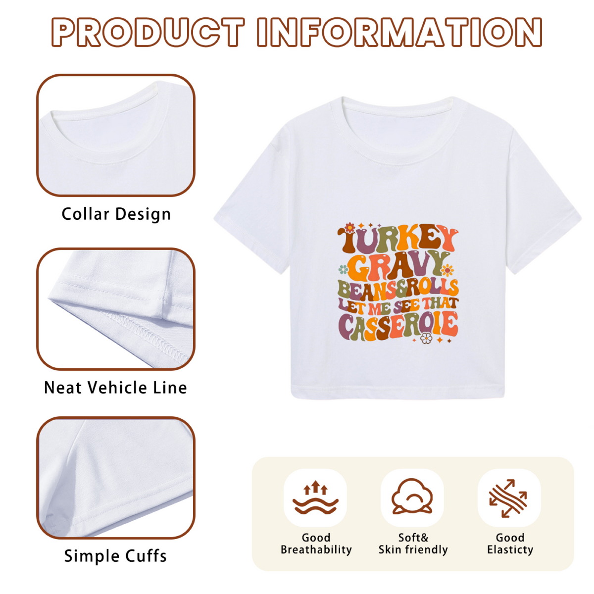 Turkey Gravy Beans And Rolls Funny Thanksgiving Cropped Tee product image 6