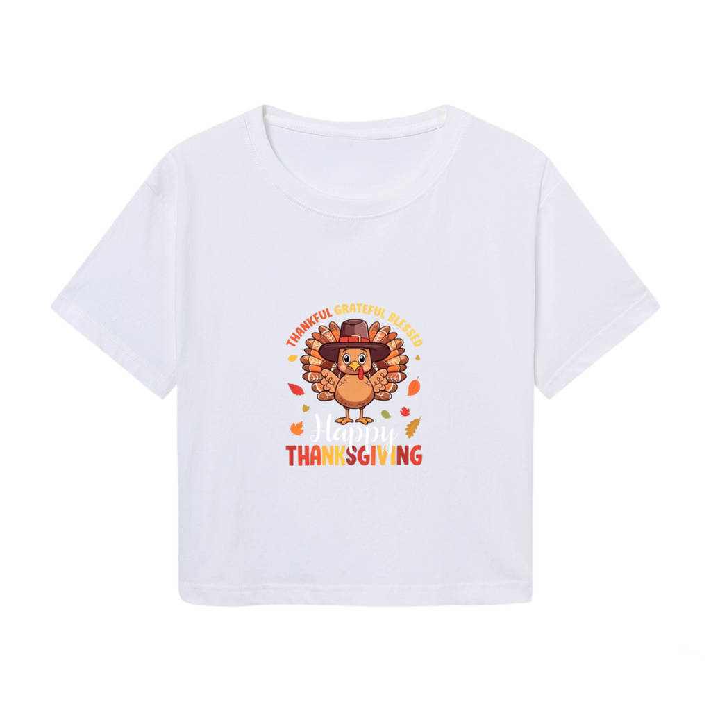 Thankful Grateful Blessed Turkey Thanksgiving Cropped Tee product image 2
